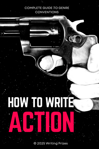 How to write action — complete guide to genre conventions featuring a revolver close-up from Writing Prizes