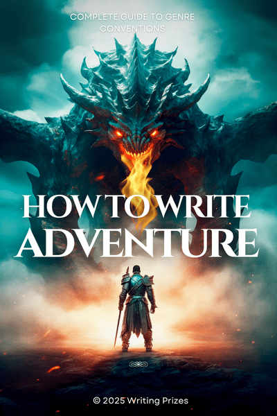How to write adventure — complete guide to genre conventions featuring an armored warrior facing a dragon from Writing Prizes