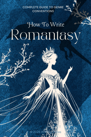 How to write a romantasy book — genre convention guide featuring an ice queen illustration from Writing Prizes